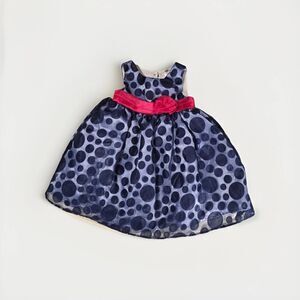 Baby 18m Cherokee Blue Polka Dot Dress Pink Bow Princess Event Occasion Guest
